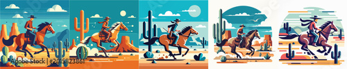  VECTOR COWBOY RIDING A HORSE FLATDESIGN