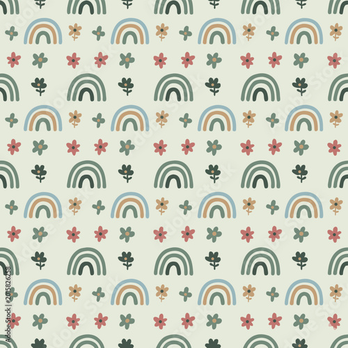 Scandinavian rainbow flower repeat pattern cute nursery printable background