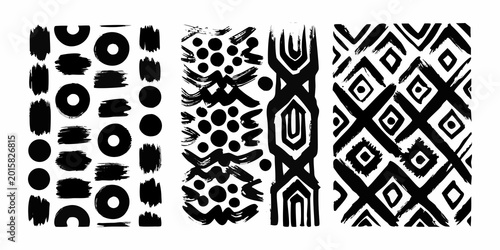 Schilderij op canvas abstract brush stroke patterns black ink on white background