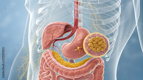 3D Anatomy Illustrations Human Digestive System with Fatty Liver Illustration