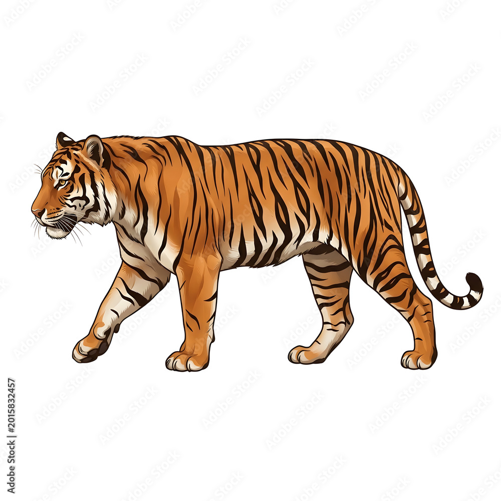 Obraz premium Tiger walking isolated on white background