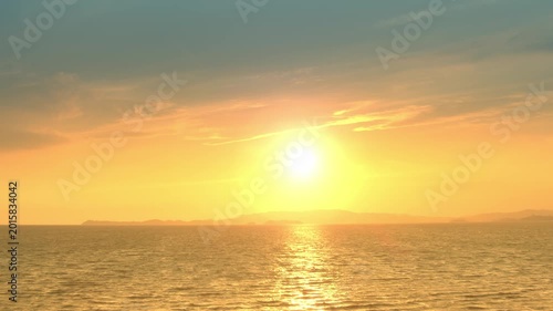 Cinematic Sunset Over the Sea in Japan with Teal Sky and Golden Light Reflection
