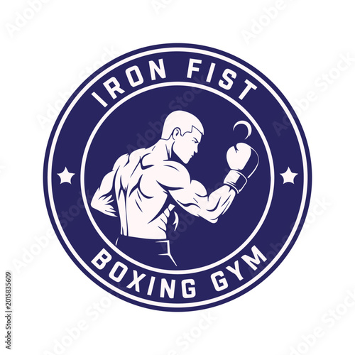 Cuadro en lienzo Iron fist boxing gym logo with a boxer in a fighting stance