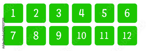 Tableau sur toile A grid of numbered green buttons on a white background, icons, interface elements, user interface, digital design, technology concept