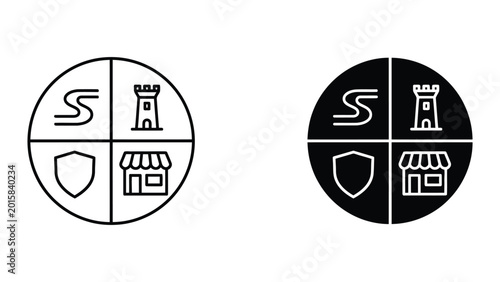 Tableau sur toile Contrasting logo designs featuring symbolic icons in circular and segmented form