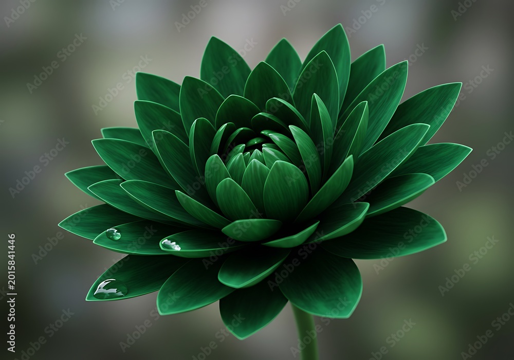 Fototapeta premium Emerald Lotus Bloom: Deep Green 3D Render