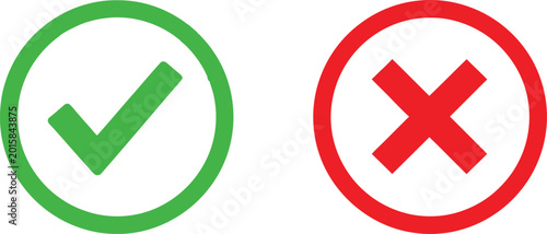 Photography Green check mark and red cross sign icons for correct and incorrect choice selec