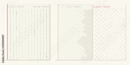 Photos Four types of paper graph blank dot grid and lined white background