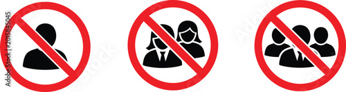 Tableau sur toile Set of no entry warning signs with black human silhouettes representing single p