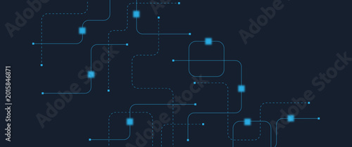 Konstfotografi Abstract digital AI circuit board background with tech icons