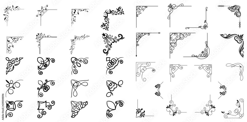 Naklejka premium Corner ornament set decorative frame border design vector