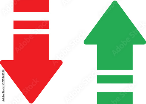 Bild auf Leinwand Red down arrow and green up arrow symbols for business growth and financial anal