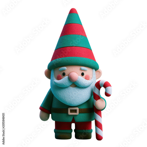 Festive Elf with Candy Cane: A cheerful elf, with a whimsical hat, and a candy cane in hand, embodies the spirit of joy and the holiday season, radiating warmth and merriment.