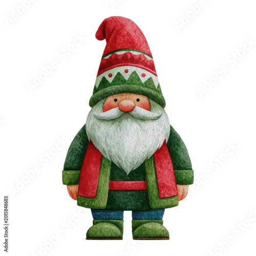 Whimsical Gnome of the Holiday Season: A charming gnome, adorned in festive attire, stands ready to spread joy and cheer. This delightful figure, a symbol of the season.