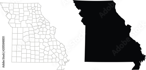 Missouri state map outline with county borders and solid silhouette shape Vector