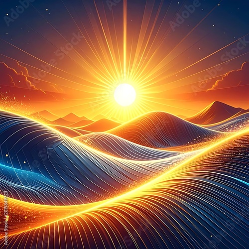 Vibrant Sunset Over Desert Dunes Landscape.