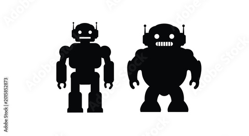 Two robot silhouettes male and female isolated on a white background silhouette