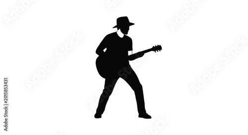 Fotografía Guitarist playing electric guitar in dynamic pose black silhouette