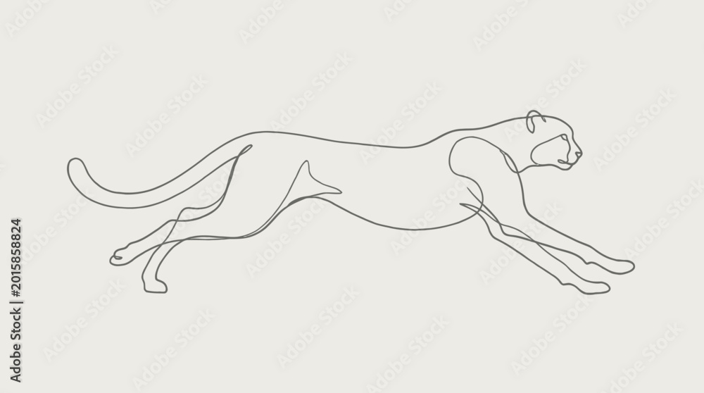 Fototapeta premium Cheetah Running Continuous Line Art Minimalist Vector Illustration