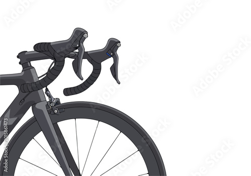 Close-up of a sleek black road bike with drop handlebars and thin tires on a white background