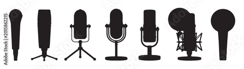 Tableau sur toile Professional microphone silhouette collection for broadcast studio podcast radio and live music