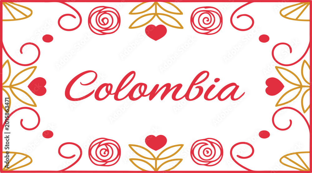 Obraz premium Valentine’s day typography with red floral and heart decorations in gold outline