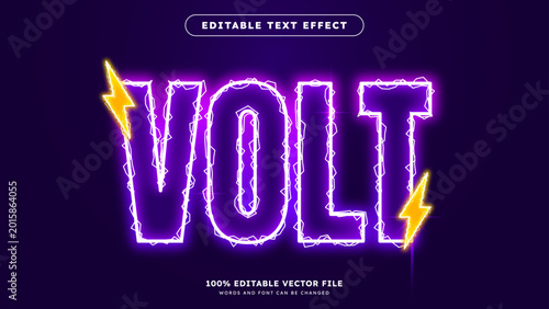 Volt text effect editable electric voltage text style with lightning element