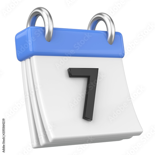 Tableau sur toile 7th. Seventh day of month. Calendar. 3D illustration.