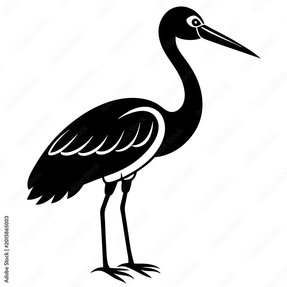 Fototapeta premium Black silhouette bird standing on one leg