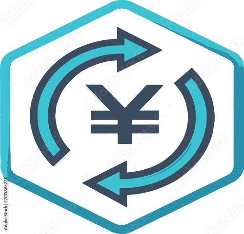Free Download Yen currency symbol with circular arrows in a hexagon on white background vector illustration - GFXLoad