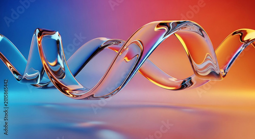 Abstract 3D Glass Ribbon Wave with Blue and Orange Gradient Background