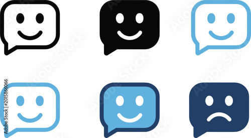 Tableau sur toile Speech bubble face icons with smiling and frowning expressions in colorful vecto