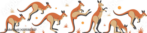 Foto Australian Kangaroo Wildlife Vector Illustration Set Featuring Various Poses Lik