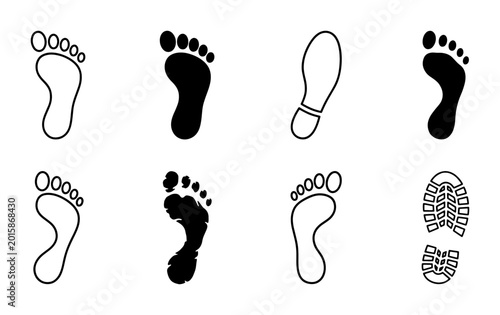 Schilderij op canvas Footprint Icons Set, Human Steps Vector Graphics, Shoe Sole Prints, Walking Trai