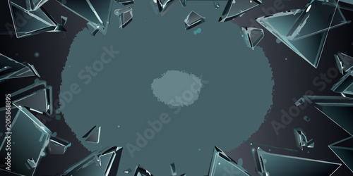 Tableau sur toile shattered glass explosion abstract vector illustration with dark teal background