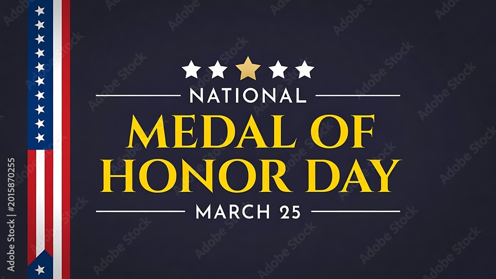 Fototapeta premium National medal of honor day march 25th with american flag elements and stars on dark background illustration