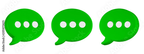 3D rendered, chat bubbles with white ellipsis dots, commonly used to represent chatting, commenting, or messaging