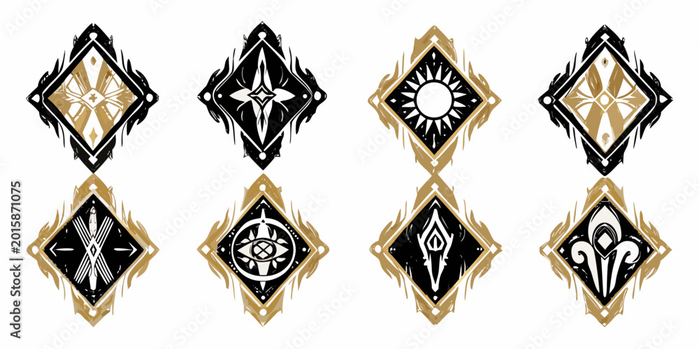 Fototapeta premium fantasy emblems and crests set of eight gold and black
