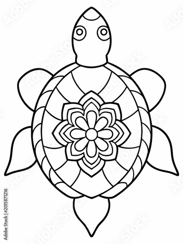 A detailed vector illustration of a stylized sea turtle featuring intricate mandala patterns on its shell as decorative line art