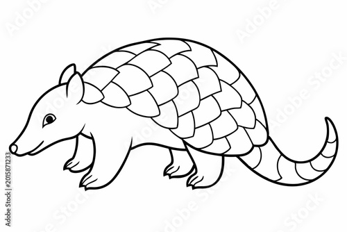 A simple black and white vector illustration of an armadillo with a segmented shell shown in a minimal line art style