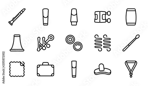 Canvas Print Musical Instrument Accessories Vector Icons Set, Woodwind and Percussion Parts,
