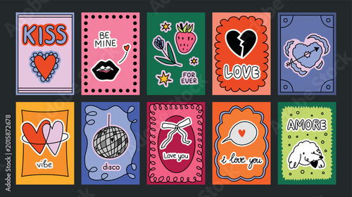 Tablou pe pânză Set of romantic posters and postcards for Valentine's Day, holidays, celebrations and weddings