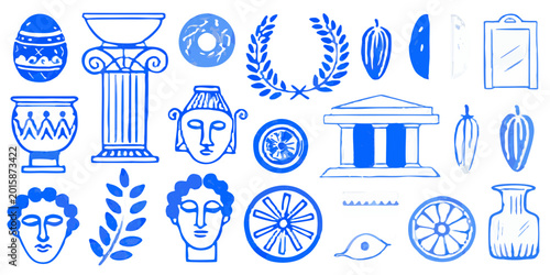 Tableau sur toile ancient greek artifacts and architecture vector illustration on black
