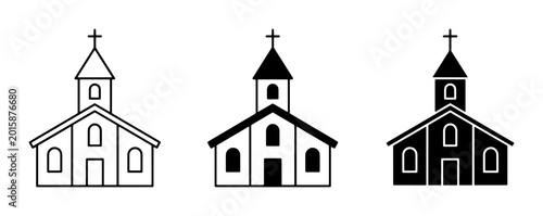 Fotografi Church Icons Set, Religious Building Vector Graphics, Christian Place of Worship