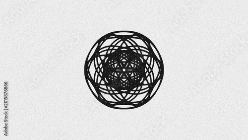 Quadro em tela Intricate black geometric mandala centered on a light speckled surface
