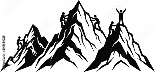 Bild auf Leinwand A dynamic vector illustration of mountain climbers reaching the summit, symbolizing achievement, adventure, and the spirit of exploration