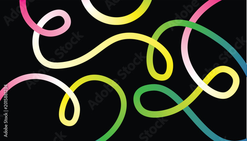 Abstract neon glowing swirls and tangled lines on black background