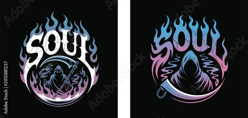 Soul Flame Typography Illustration with Mystical Hooded Figure Design