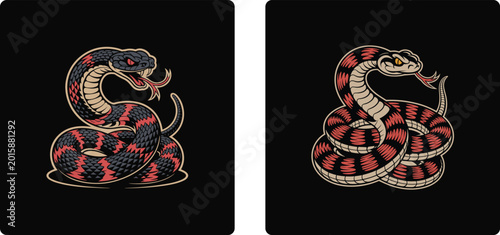 Coiled Cobra Snake Vintage Tattoo Style Mascot Illustration Design