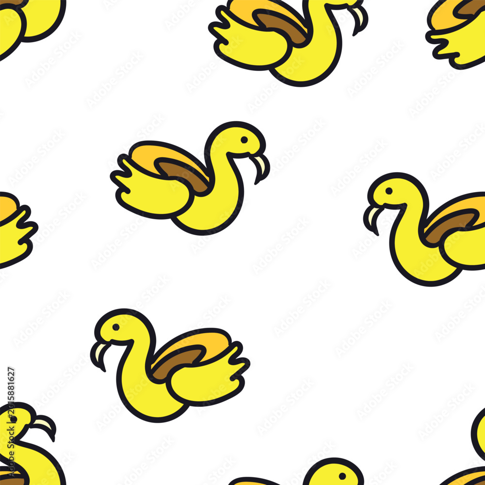 Obraz premium Seamless yellow duck float pattern on white background. Cute summer pool repeat design perfect for fabric prints, kids products, and seasonal branding.